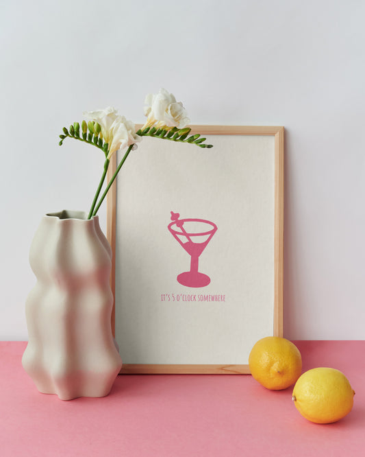 It's 5 O'Clock Somewhere - Pink A4 Poster (Unframed)