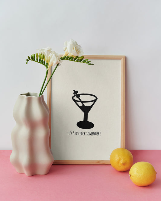 It's 5 O'Clock Somewhere - Black A4 Poster (Unframed)